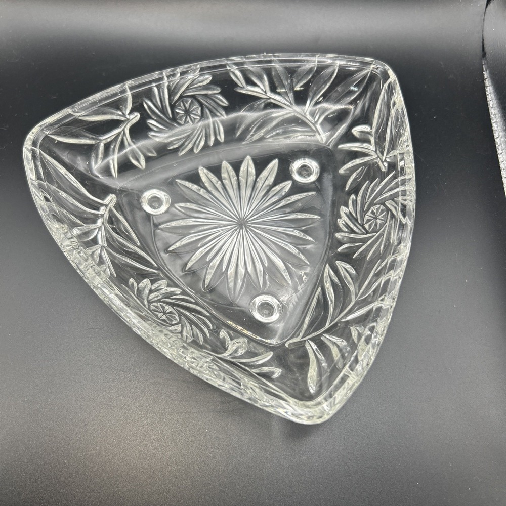 Vintage 7" Hazel Atlas Pressed Glass Triangular Dish Ashtray or candy dish